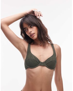 ARKET mix & match krinklad bubbeltråds bikiniöverdel i mörkgrön