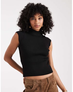 ASOS DESIGN stickad topp med snygg passform och kort ärm i svart