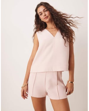 ASOS DESIGN skräddarsydd boxy v-ringad skal topp i matchande set i rosa