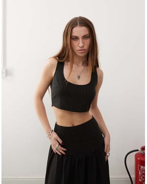 COLLUSION tailored pinstripe crop top co-ord in black