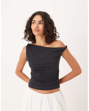 Abercrombie & Fitch asymmetrisk twist topp med en axel i svart