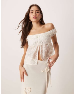 Motel Shogo sammetstapet blomster off shoulder topp i elfenben
