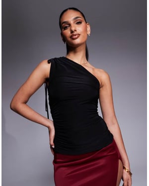 Kaiia exklusiv dubbellagd slinky one shoulder topp i svart