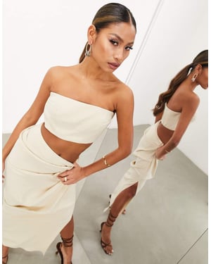 ASOS EDITION linen bandeau crop top in stone