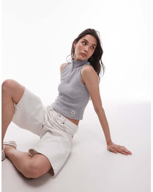 Calvin Klein Jeans vävd etikett kortärmad ärmlös 1/4 dragkedja i grått