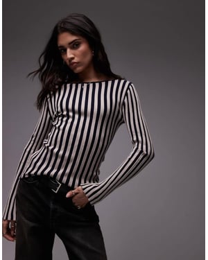 Topshop stickad topp med halsringning och ränder i mono