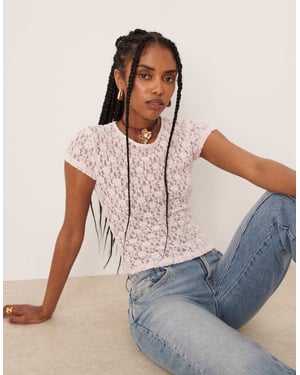 ASOS DESIGN spetskortärmad baby tee i rosa