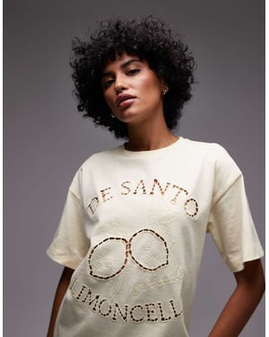 Topshop cutwork limoncello oversized t-shirt i smörkräm