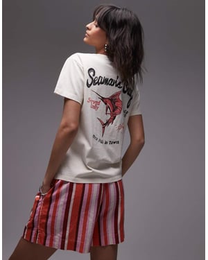 Topshop grafisk Seamans Bay baktryck boxy t-shirt i ecru