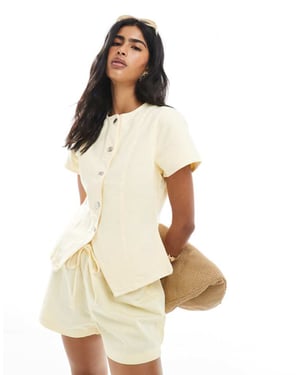 ASOS DESIGN denimknapp-up kortärmad topp i gul