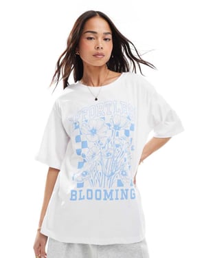 ENBART blommig grafik oversized t-shirt i vitt