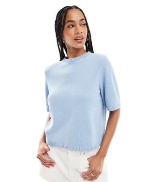 ASOS DESIGN stickad topp med halv ärm i ljusblått