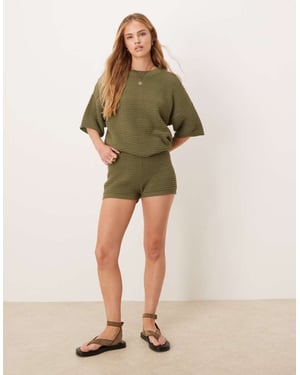 ASOS DESIGN matchande stickad avslappnad t-shirt i khaki