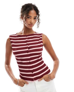 ASOS DESIGN randig knappgenomgång ärmlös topp i rosa