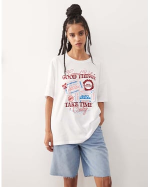 Noisy May oversize t-shirt med tryck av goda saker i vitt