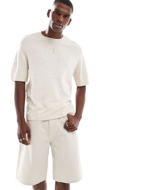 Hollister stickad kortärmad topp i beige