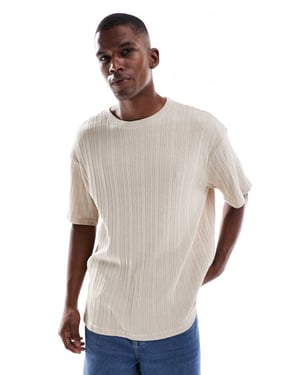 ONLY & SONS avslappnad passform strukturerad t-shirt i beige