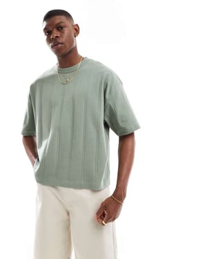 ASOS DESIGN oversized boxig t-shirt i khaki bred ribb