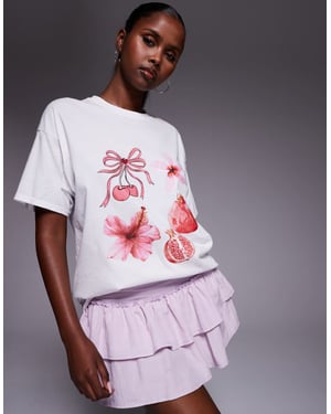 Missyempire rosa motiv grafisk oversized t-shirt i vitt