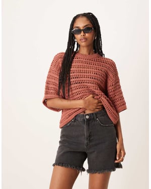 ASOS DESIGN avslappnad t-shirt med kort ärm i falsk croquettsöm i rostfärg