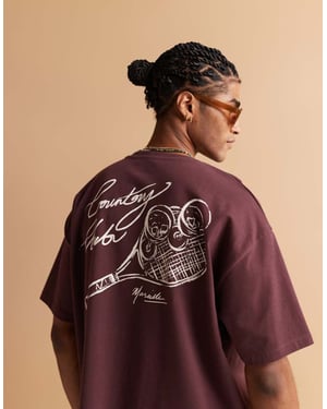 ASOS DESIGN tyngd oversized t-shirt med sportbackgrafik i burgunderröd