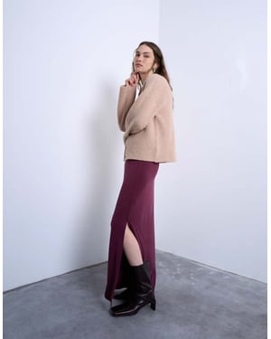 Topshop cupro volang maxi kjol med sned detalj i burgundy
