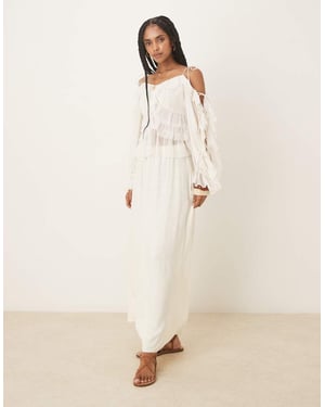 ASOS DESIGN linne-liknande A-linjeformad maxikjol i elfenben