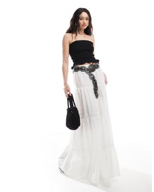 ASOS DESIGN klänning med spetsinsats i lager på lager boho maxikjol i vitt