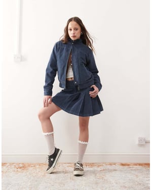 Återvunnet vintage cord mini kjol set i marinblått