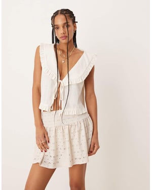 ASOS DESIGN broderad midjehög mini-skort i naturlig färg