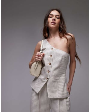 Topshop koord linne randig enaxlad topp i krämfärg
