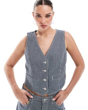 Fransk Anslutning Everett denim väst co-ord i indigo rand