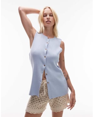 Topshop långlinjig kompakt stickad väst i babyblå