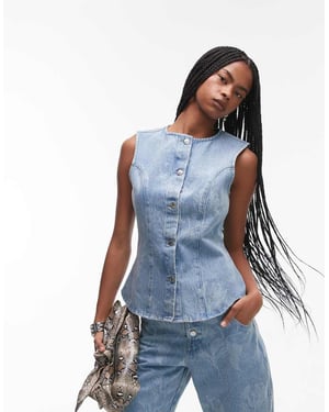 ASOS DESIGN denim väst med cinch i blommig ljusblå tvätt