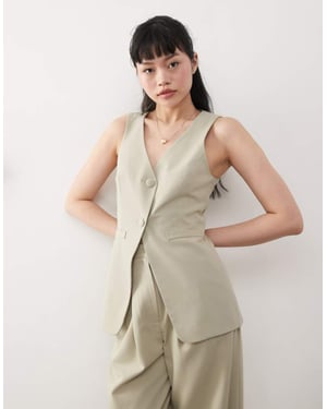 Miss Selfridge koordinerad skräddarsydd lång väst i kaki