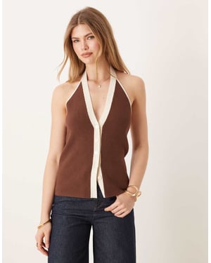 Abercrombie & Fitch ribbad halterneck väst i brun och krämfärg