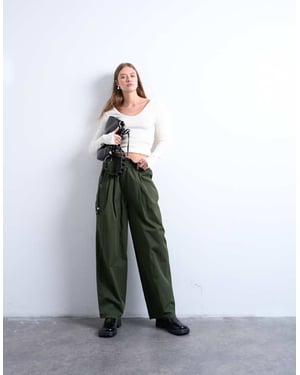 Topshop veckad ballong-jogger med elastisk midja i grön
