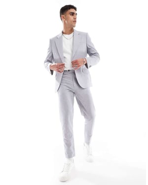 ASOS DESIGN linneblandning tapered kostymbyxor grå hundtand