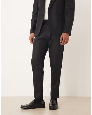 ASOS DESIGN tapered kostymbyxor med linne i svart glans