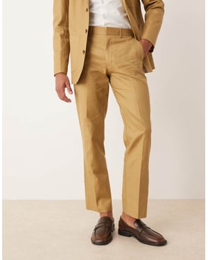 ASOS DESIGN bomulls- och linneblandning raka byxor i kamelfärgad twill