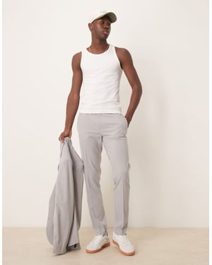 ASOS DESIGN four way stretch smal passform kostymbyxor i grått