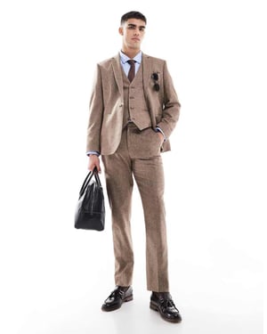 ASOS DESIGN smala ullblandning kostymbyxor i beige