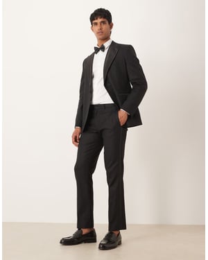 ASOS DESIGN linneblandning slim tuxedosbyxor i svart
