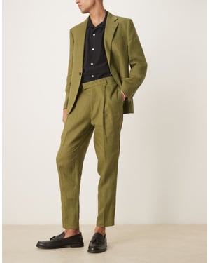 ASOS DESIGN premium 100% linne taperade kostymbyxor i grönt