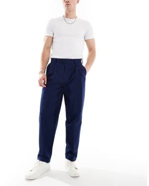 ASOS DESIGN smart premium cotton oversized tapered chino trousers in navy
