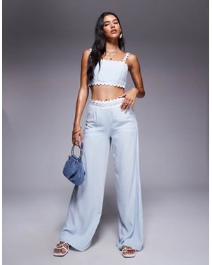 Missyempire bomull scallop trim midjeband vida byxor co-ord i babyblå