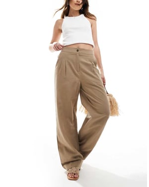 Fransk Anslutning vida linbyxor i beige