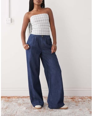 Återvunnen vintage vida skräddarsydda byxor i chambray denim