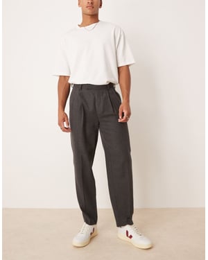 ASOS DESIGN skräddarsydda överdimensionerade tapered byxor med dubbla veck i kolgrå korgväv