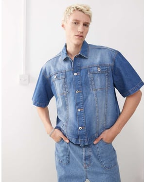 COLLUSION denim boxig skjorta i medel tvätt
